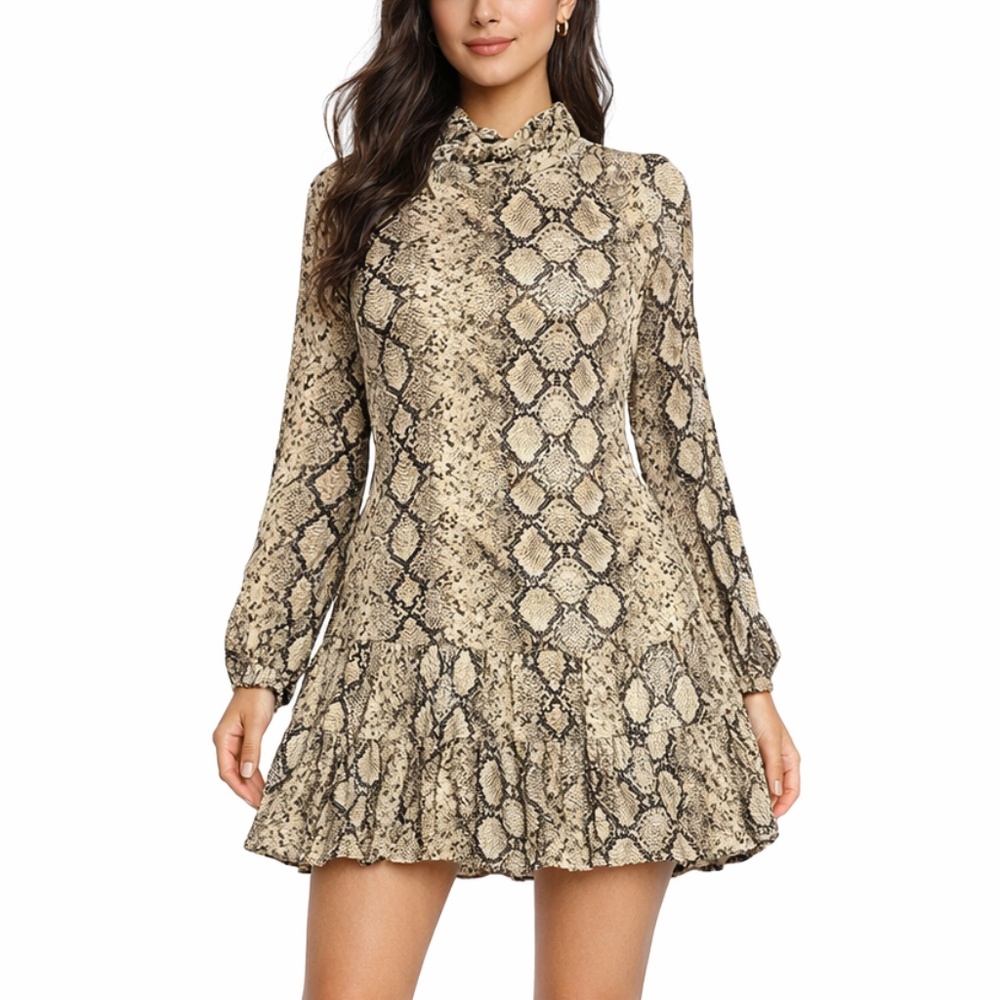 Zara Snake Print Long Sleeve Mini Dress Size Small